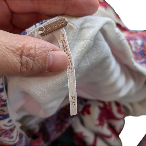 Free People Nomad Dress XS Red Cream One Shoulder Mini Bell Festival Party - Picture 7 of 9